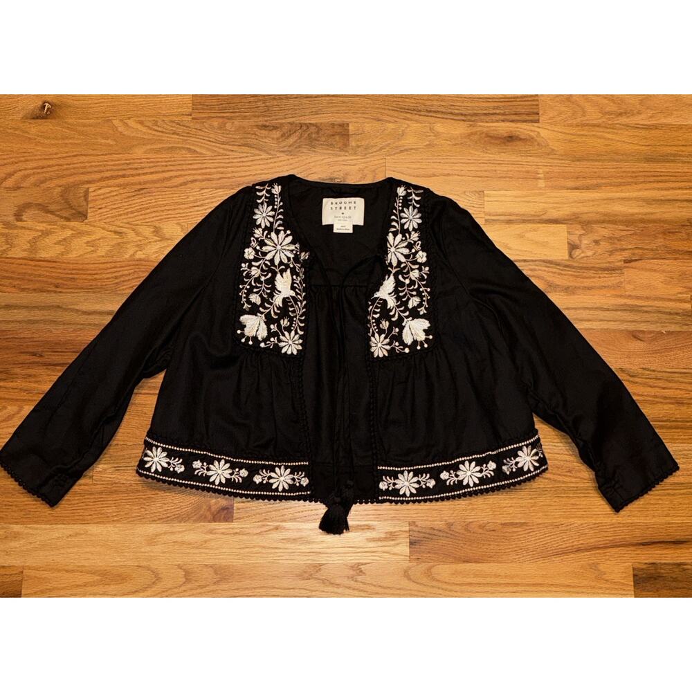 Broome Street Kate Spade Embroidered White Floral Open Front Jacket Size Small